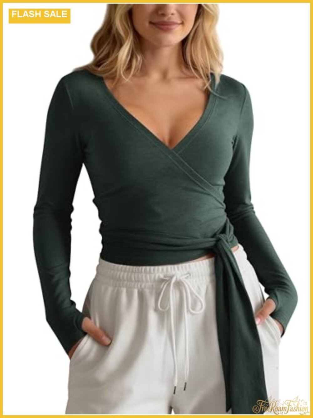 Women's Tie Wrap Crop Top Long Sleeve UPF 50+ Yoga Shirt with Thumbholes